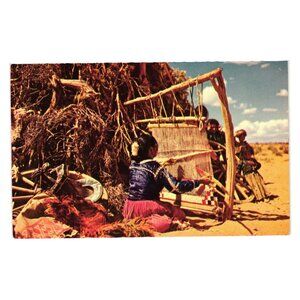Weaving Navajos Vintage H S Crocker Postcard Native Artisan Rug Making Trade